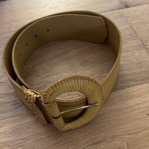 Anthropologie Mustard Yellow Leather Belt with Woven Round Buckle size small